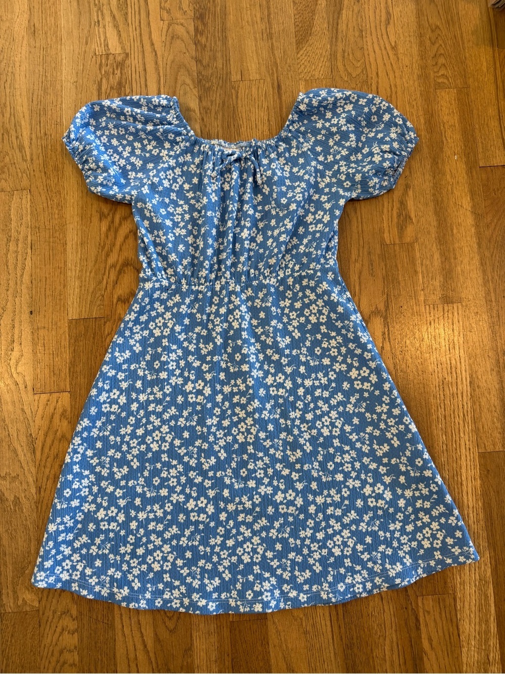 Zara Blue Floral Puff-Sleeve Kids Dress Size 9 EUC